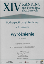 Dyplom z wyróżnieniem dla Podkarpackiego Urzędu Skarbowego w Rzeszowie