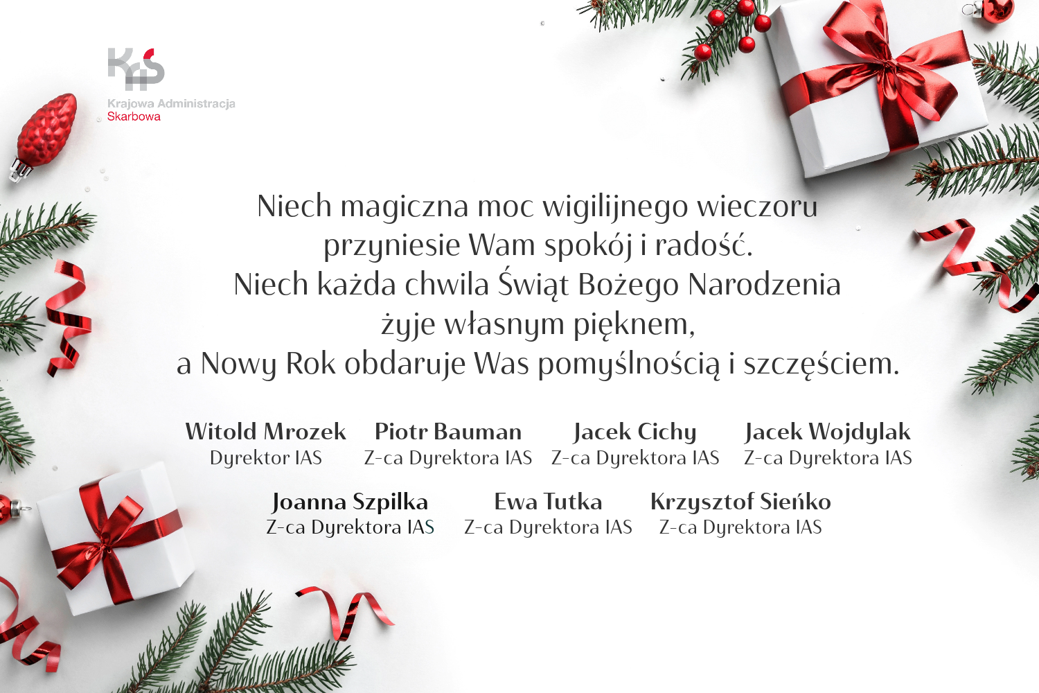 Życzenia świąteczne kierownictwa Izby Administracji Skarbowej w Rzeszowie