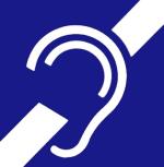 Niebiesko-biały znak informacyjny dla osób niesłyszących