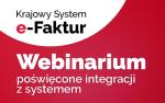 Napis na biało czerwonym tle Krajowy System e-Faktur Webinarium poświęcone integracji z systemem