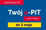Grafika na której znajduje się napis: podatki.gov.pl Twój e-PIT czeka na ciebie do 2 maja