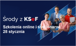 Grafika z napisem: Środy z KSeF- KSeF w pigułce. Szkolenia online i stacjonarne. 28 stycznia