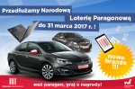 Samochody Opel oraz napis Przedłużamy Narodową Loterię Paragonową do 31 marca 2017 r.