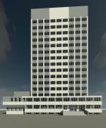 Wizualizacja budynku IAS w Rzeszowie. Wysoki budynek 15 piętrowy.